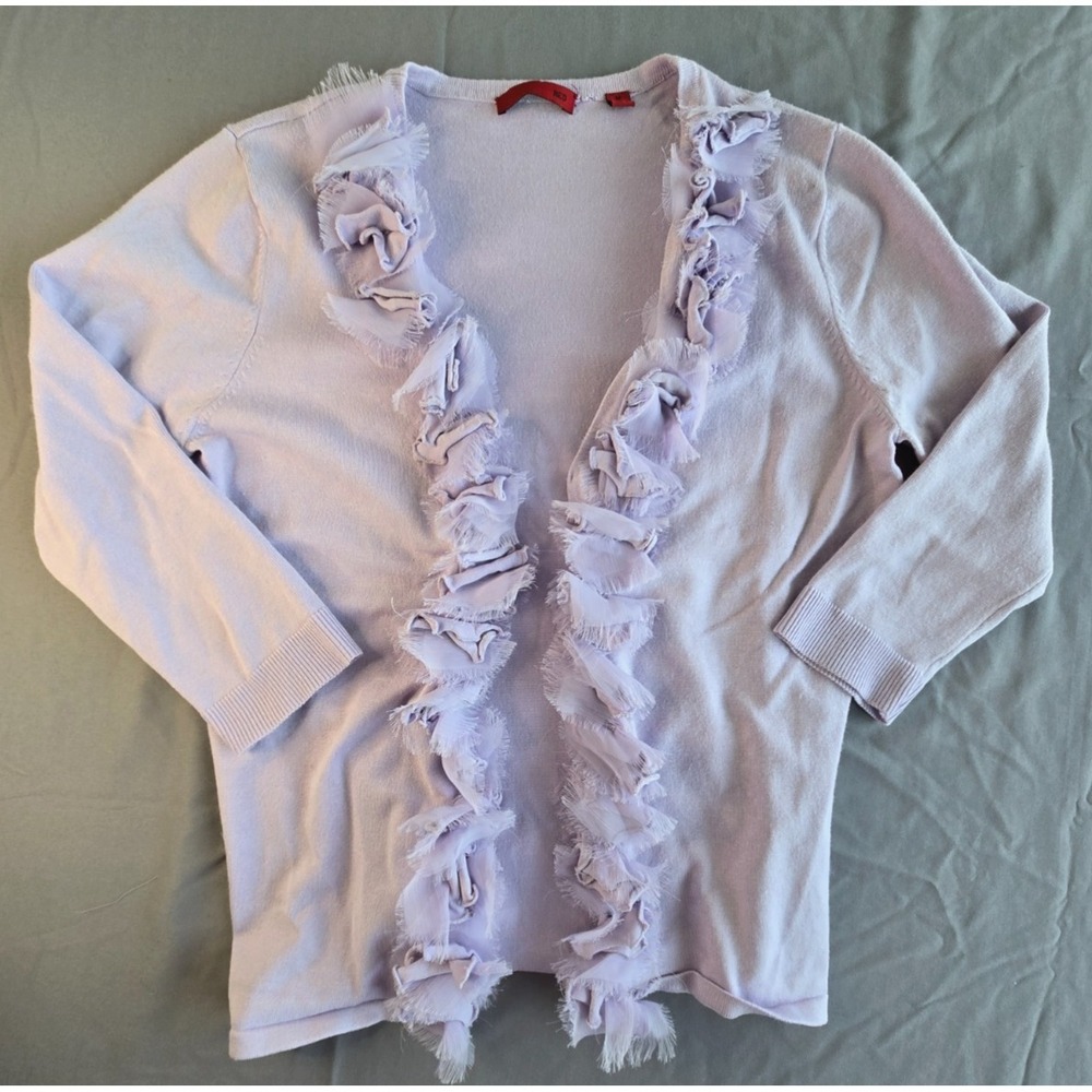 Y2K Fairy Festive Light Purple Ruffle Cardigan Sweater Open Front Soft Knit